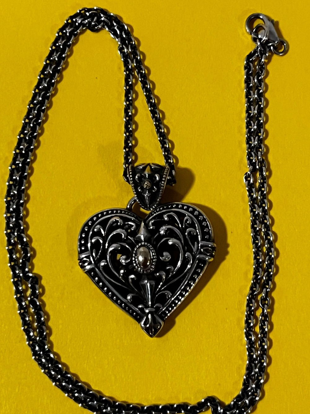 Rare Thai Sterling Silver Pendant 14k gold accents SS Necklace. Handmade.